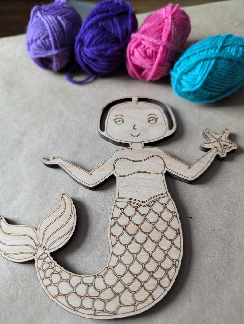 Mermaid DIY Painting Kit for Kids | Pack of 4 Wooden Cutouts 5.5x5.2 Inch
